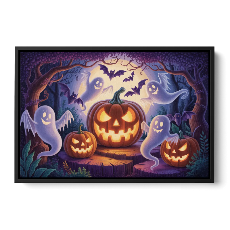 Enchanted Forest Halloween Scene Front - Black Canvas Wall Art