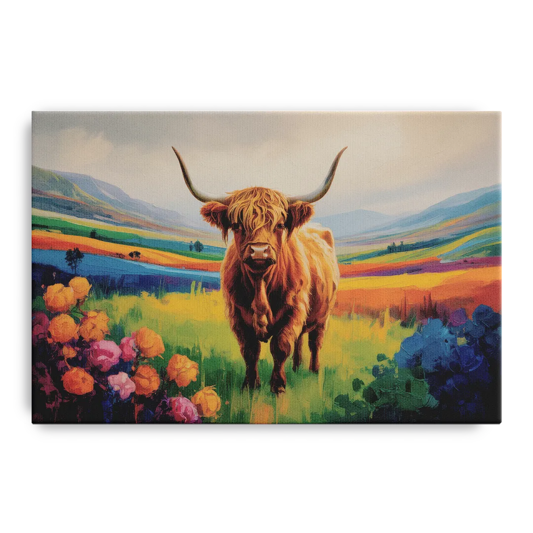 Enchanted Highland Cow Glass Look - Canvas Wall Art