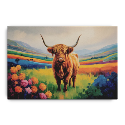 Enchanted Highland Cow Glass Look - Canvas Wall Art