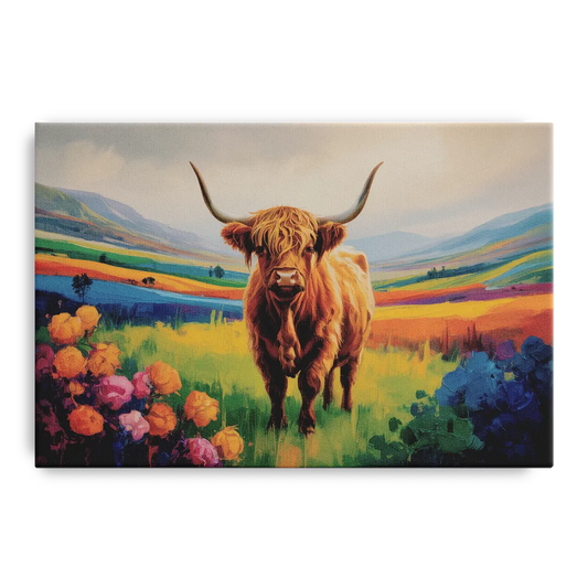 Enchanted Highland Cow Glass Look - Canvas Wall Art