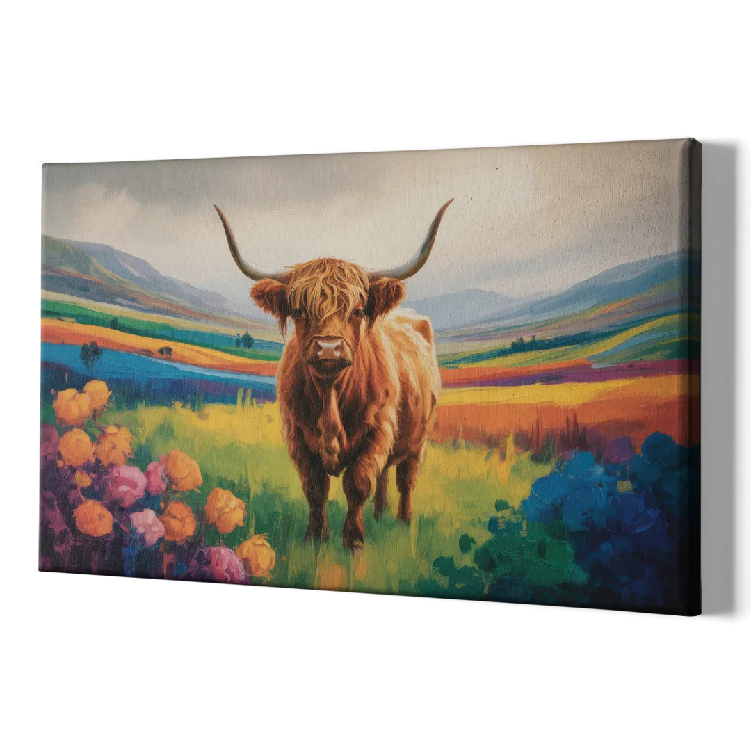 Enchanted Highland Cow Glass Look - Canvas Print Art Sides