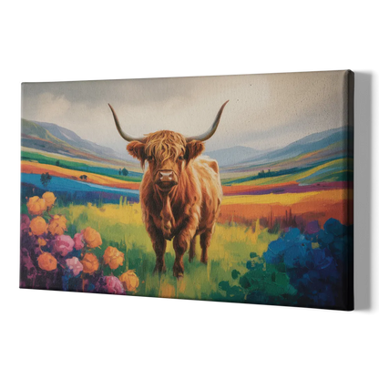 Enchanted Highland Cow Glass Look - Canvas Print Art Sides