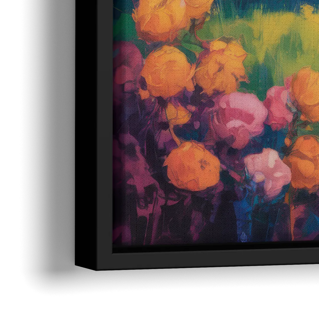 Enchanted Highland Cow Glass Look - Close-Up Black Frame Canvas