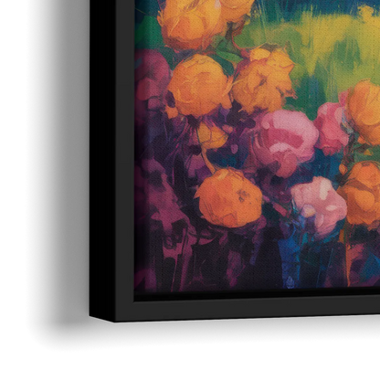 Enchanted Highland Cow Glass Look - Close-Up Black Frame Canvas
