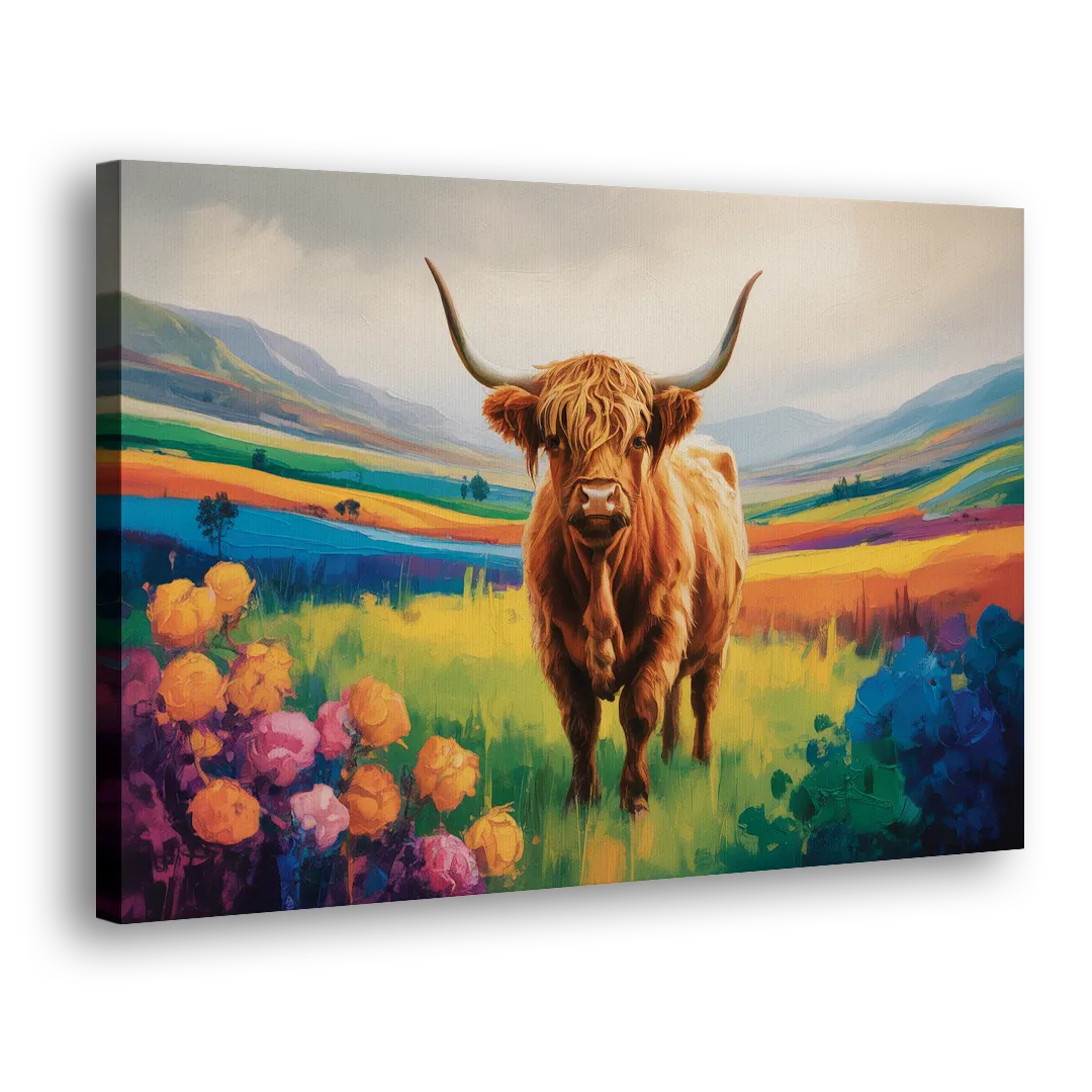 Enchanted Highland Cow Glass Look Side - Canvas Wall Art