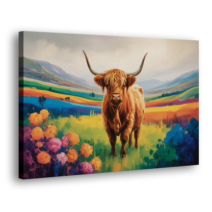Enchanted Highland Cow Glass Look Side - Canvas Wall Art