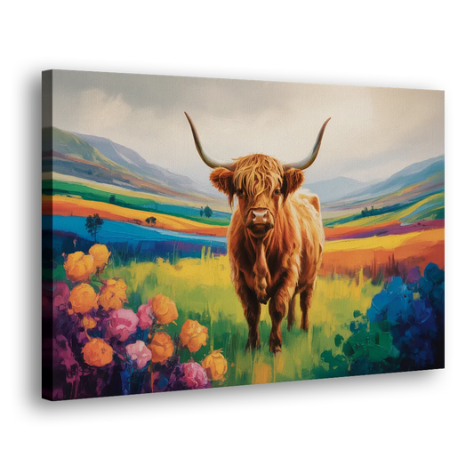 Enchanted Highland Cow Glass Look Side - Canvas Wall Art