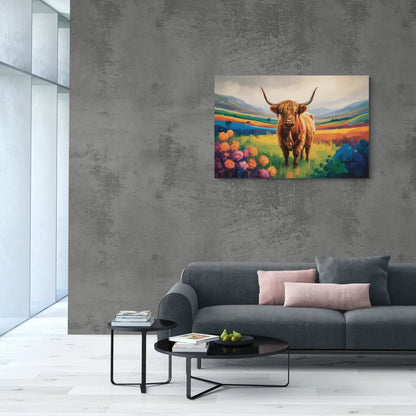 Enchanted Highland Cow Glass Look - Canvas Wall Art Living Room
