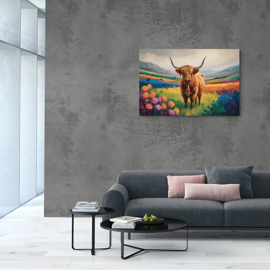 Enchanted Highland Cow Glass Look - Canvas Wall Art Living Room