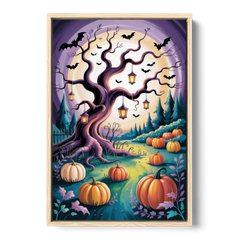 Enchanted Night Mystical Halloween - Oak Framed Canvas Wall Art - Front