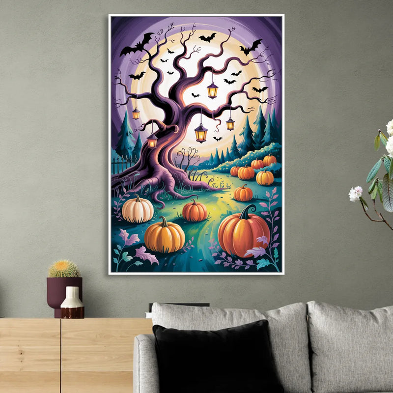 Enchanted Night Mystical Halloween Sitting Room - White Canvas Wall Art