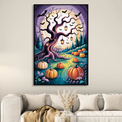 Enchanted Night Mystical Halloween Living Room - Black Canvas Wall Art