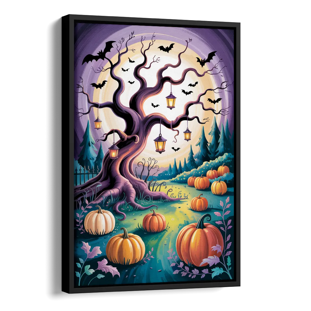 Enchanted Night Mystical Halloween Side - Black Canvas Wall Art