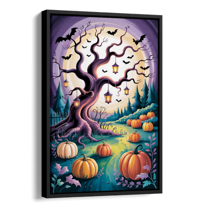 Enchanted Night Mystical Halloween Side - Black Canvas Wall Art