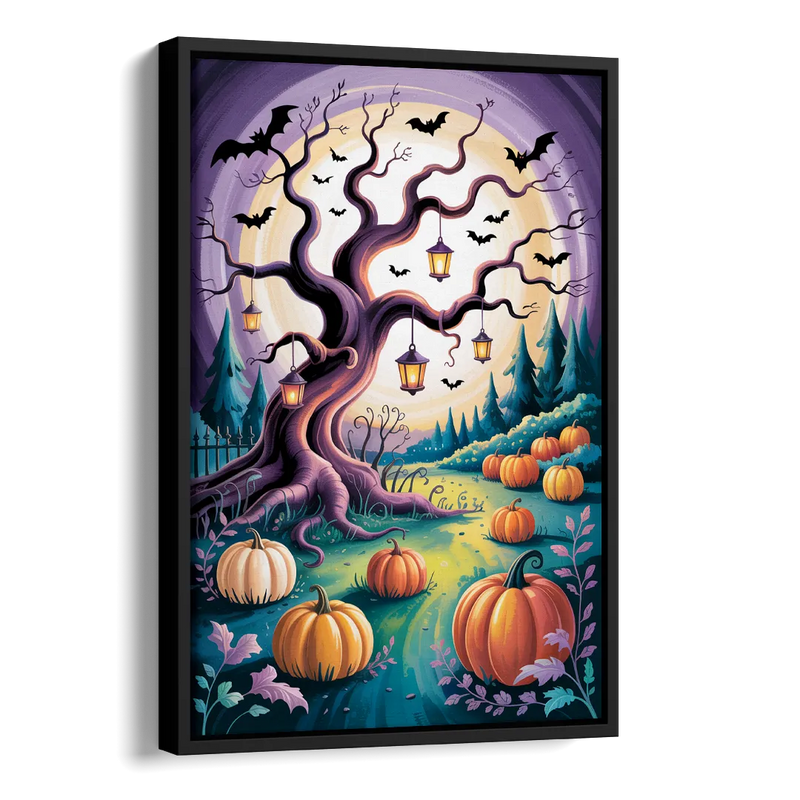 Enchanted Night Mystical Halloween Side - Black Canvas Wall Art