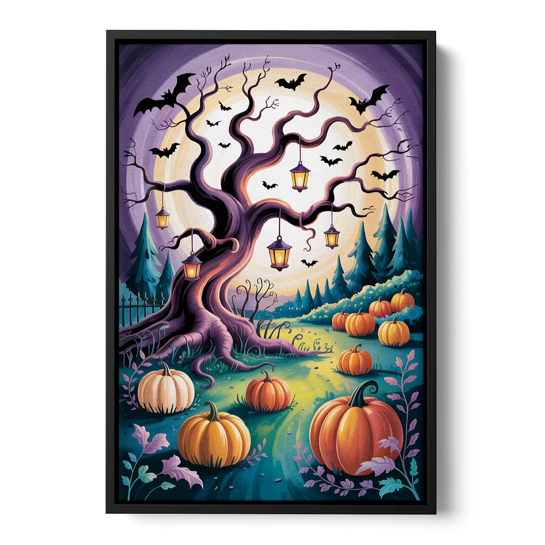 Enchanted Night Mystical Halloween Front - Black Canvas Wall Art