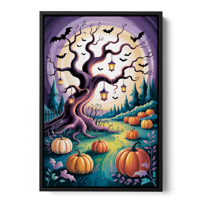 Enchanted Night Mystical Halloween Front - Black Canvas Wall Art