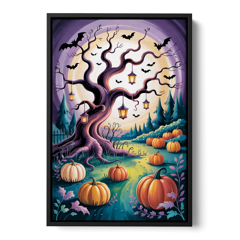 Enchanted Night Mystical Halloween Front - Black Canvas Wall Art