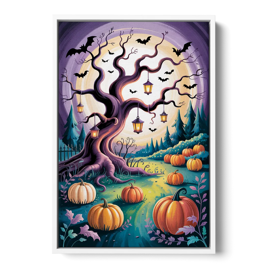 Enchanted Night Mystical Halloween - White Frame Canvas