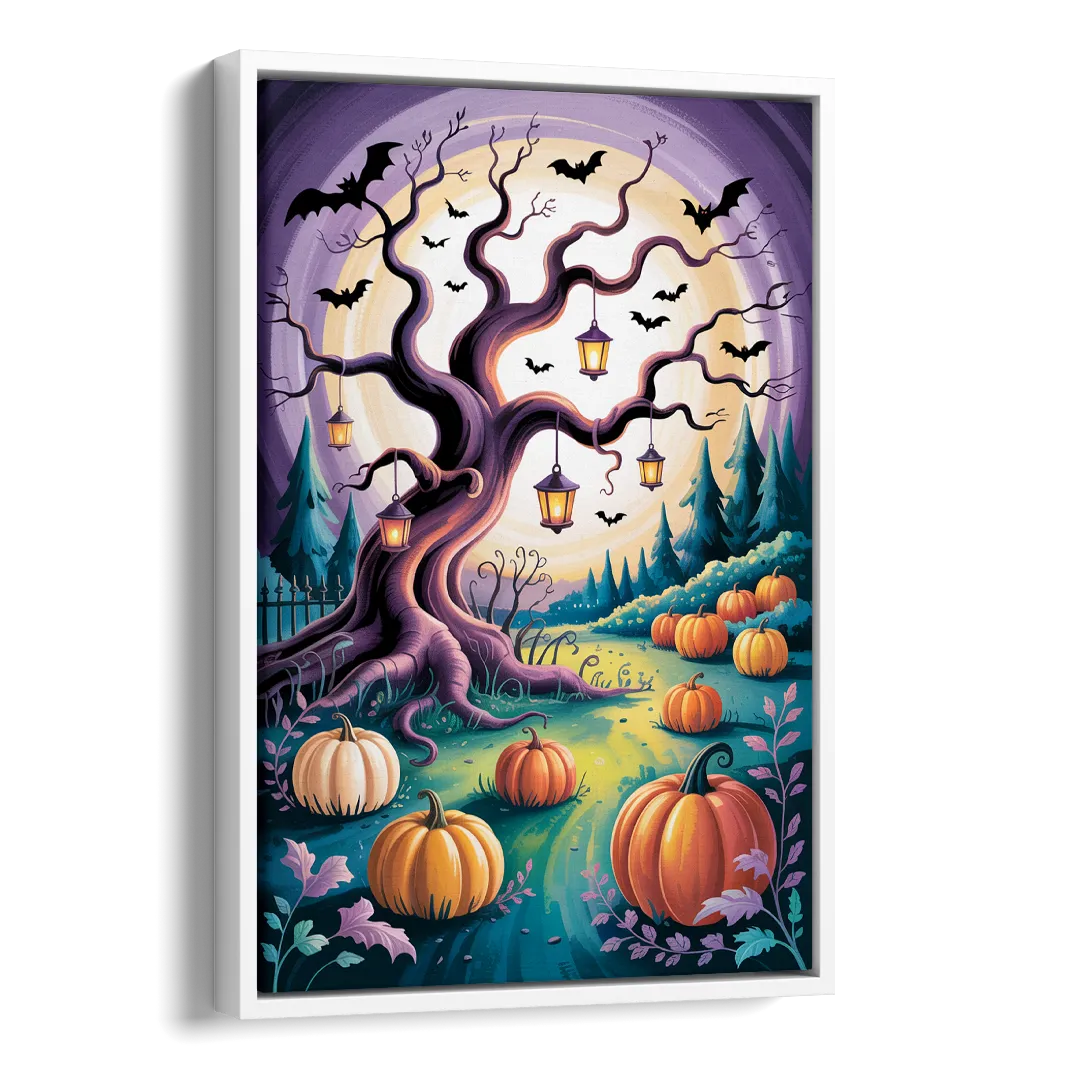Enchanted Night Mystical Halloween Side - White Canvas Wall Art