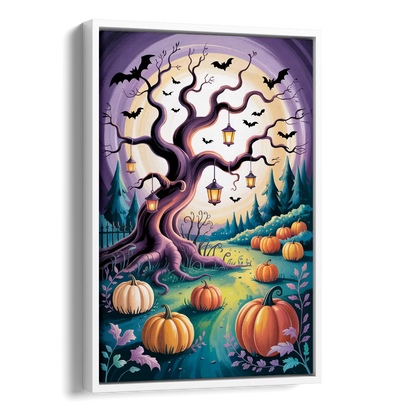 Enchanted Night Mystical Halloween Side - White Canvas Wall Art