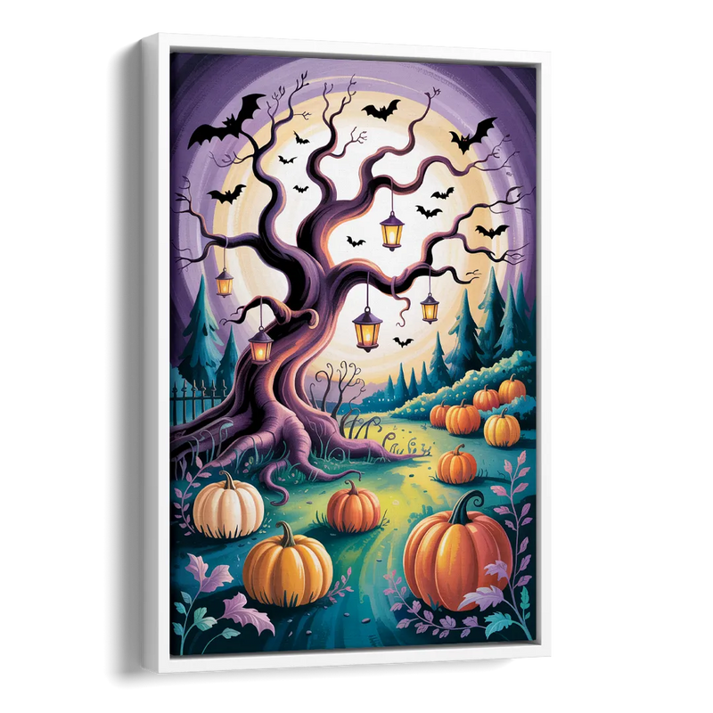Enchanted Night Mystical Halloween Side - White Canvas Wall Art