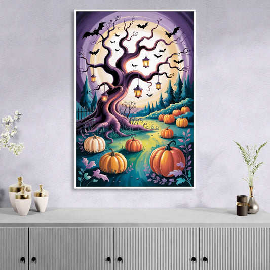 Enchanted Night Mystical Halloween Living Room - White Canvas Wall Art
