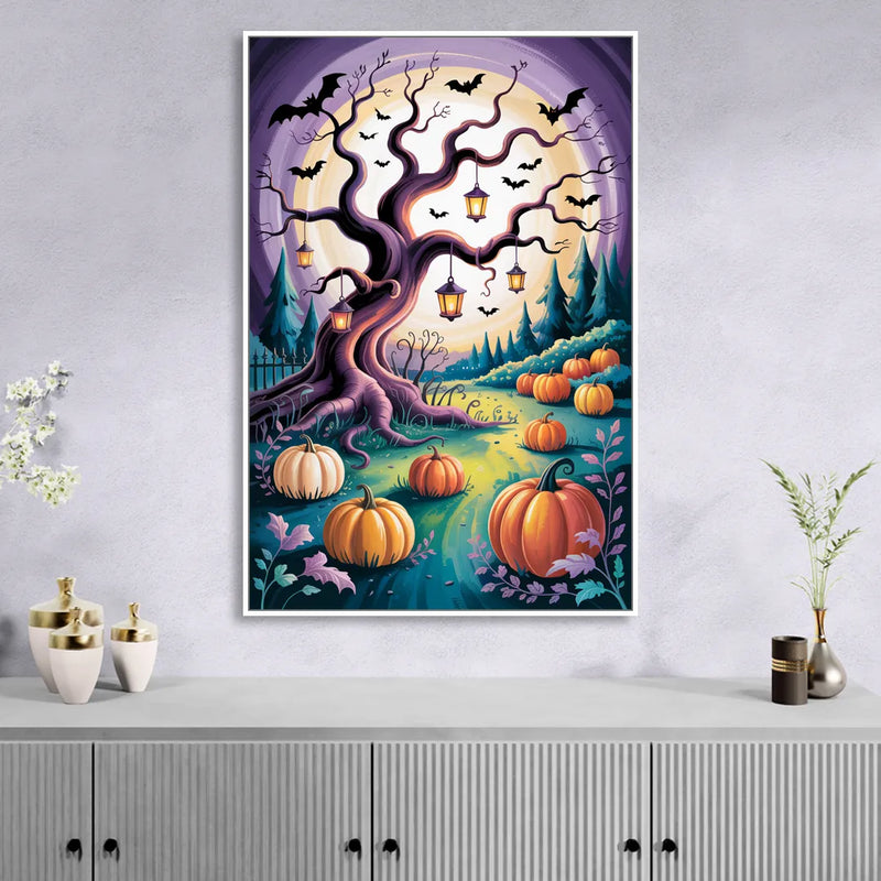Enchanted Night Mystical Halloween Living Room - White Canvas Wall Art