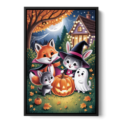Enchanting Animals Festivity Cute Halloween - Black Framed Canvas Wall Art - Front