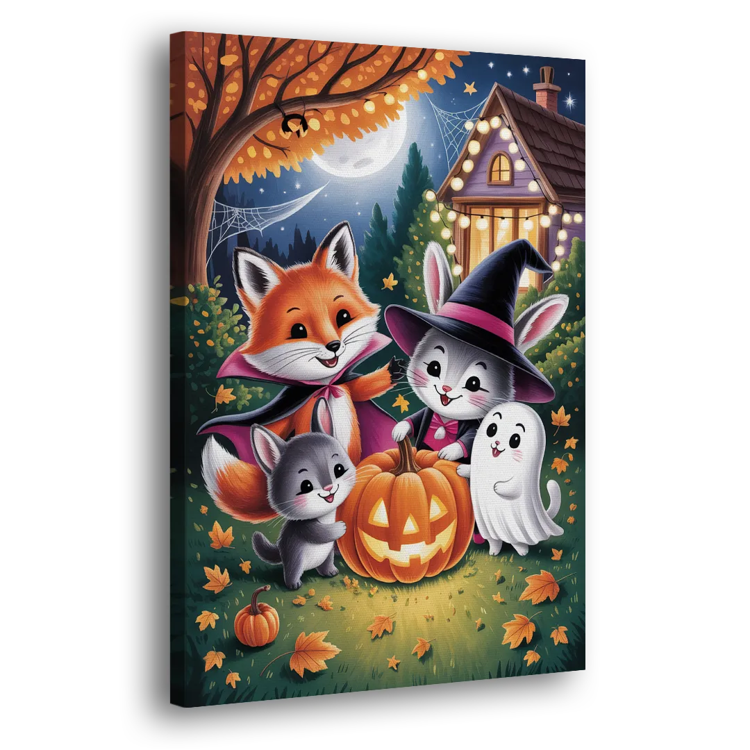 Enchanting Animals Festivity Cute Halloween Side - Canvas Wall Art