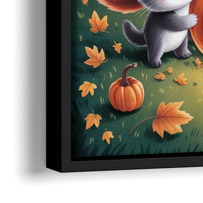 Enchanting Animals Festivity Cute Halloween - Close-Up Black Frame Canvas