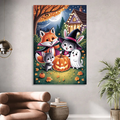 Enchanting Animals Festivity Cute Halloween Living Room - Canvas Wall Art