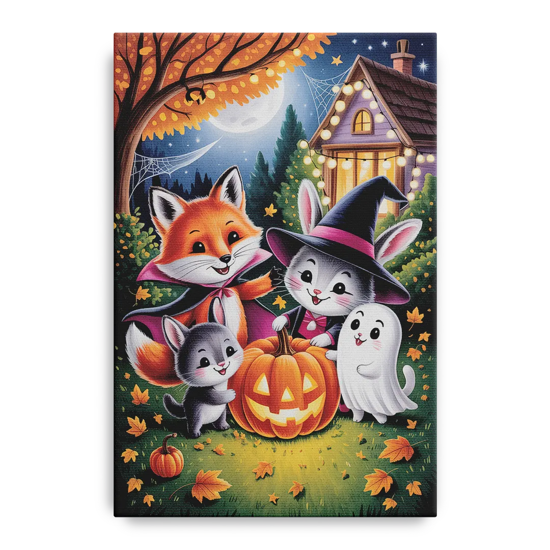 Enchanting Animals Festivity Cute Halloween Front - Canvas Wall Art