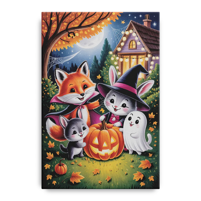 Enchanting Animals Festivity Cute Halloween Front - Canvas Wall Art