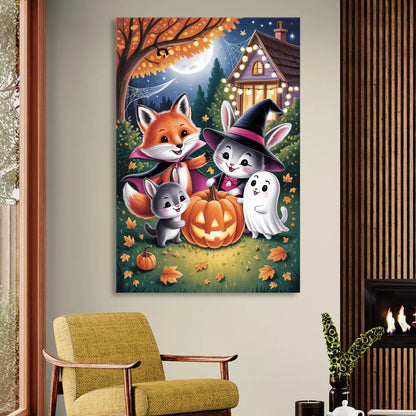 Enchanting Animals Festivity Cute Halloween Sitting Room - Canvas Wall Art