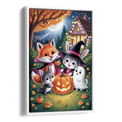 Enchanting Animals Festivity Cute Halloween Side - White Canvas Wall Art