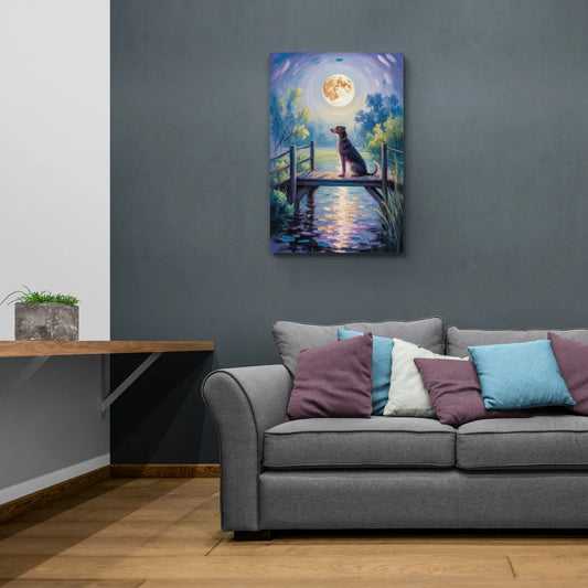 Enchanting Dog and Moon - Canvas Wall Art Living Room