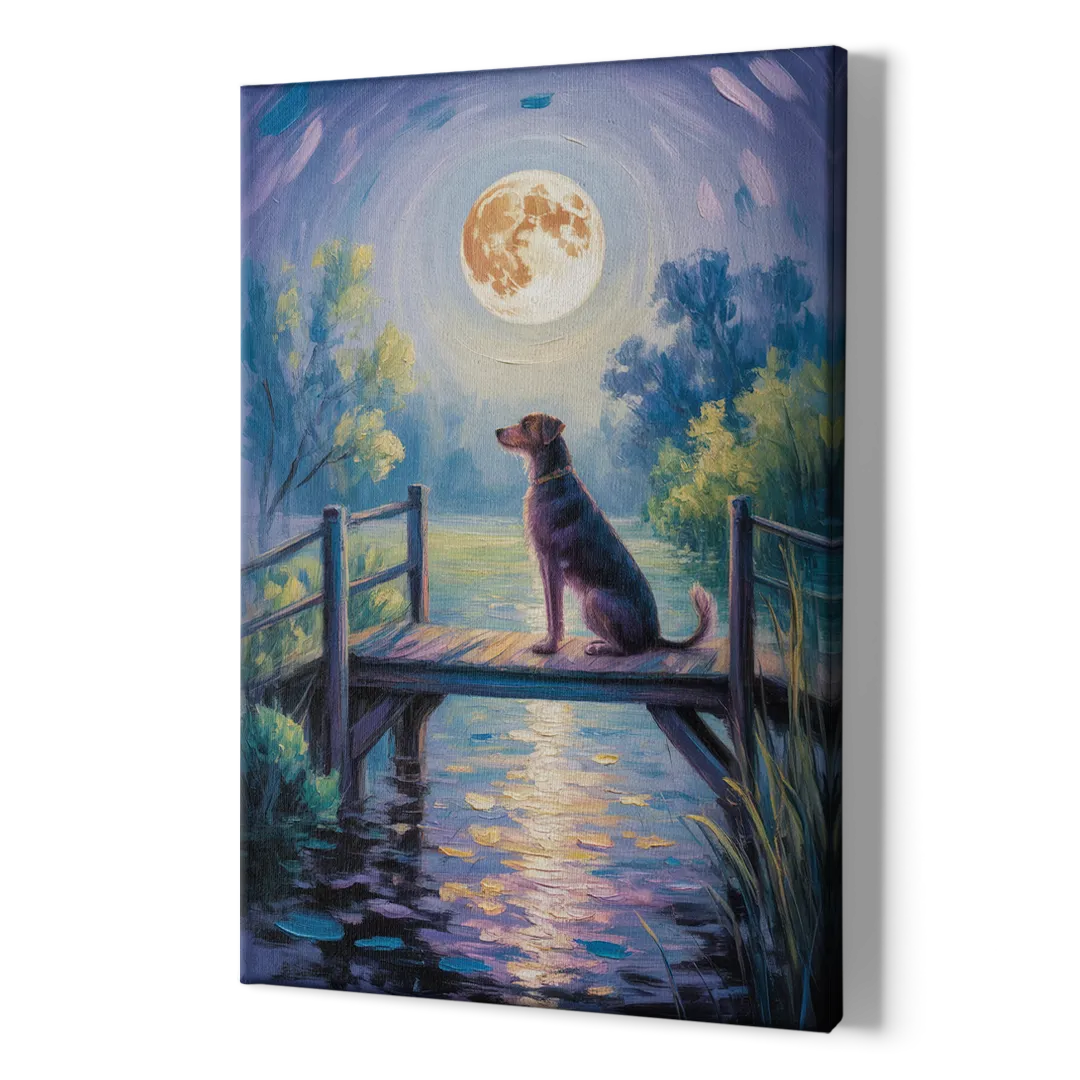 Enchanting Dog and Moon - Canvas Print Art Sides