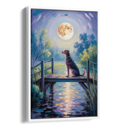 Enchanting Dog and Moon Side - White Canvas Wall Art