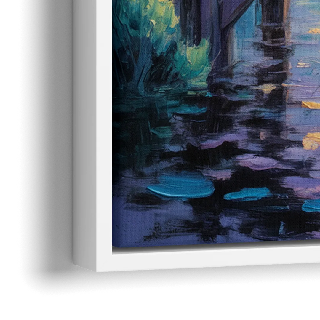 Enchanting Dog and Moon - Close-Up White Frame Canvas