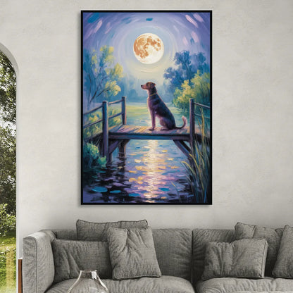 Enchanting Dog and Moon Sitting Room - Black Canvas Wall Art