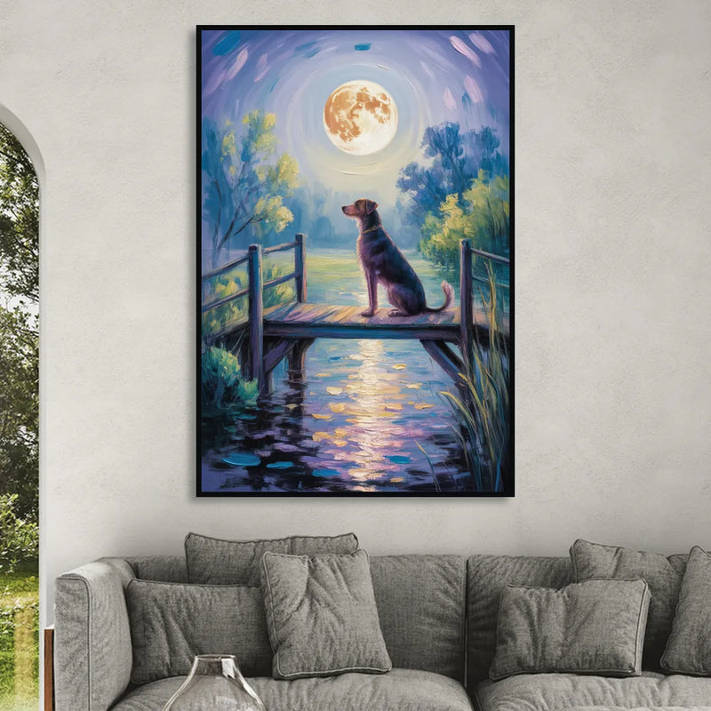Enchanting Dog and Moon Sitting Room - Black Canvas Wall Art