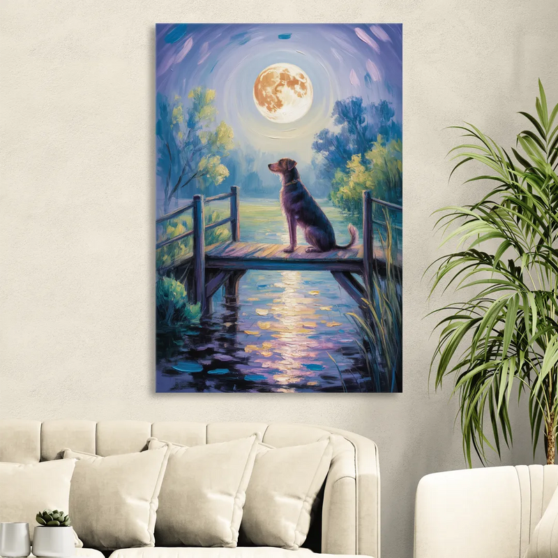 Enchanting Dog and Moon Sitting Room - Canvas Wall Art