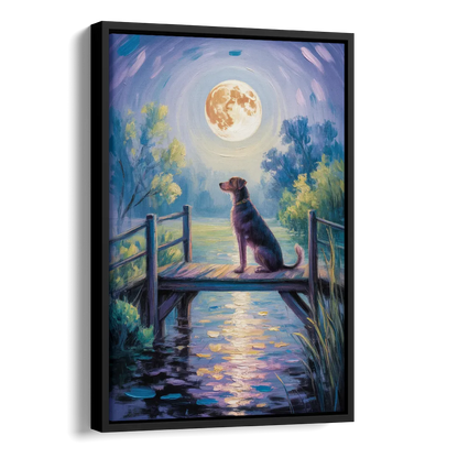 Enchanting Dog and Moon Side - Black Canvas Wall Art