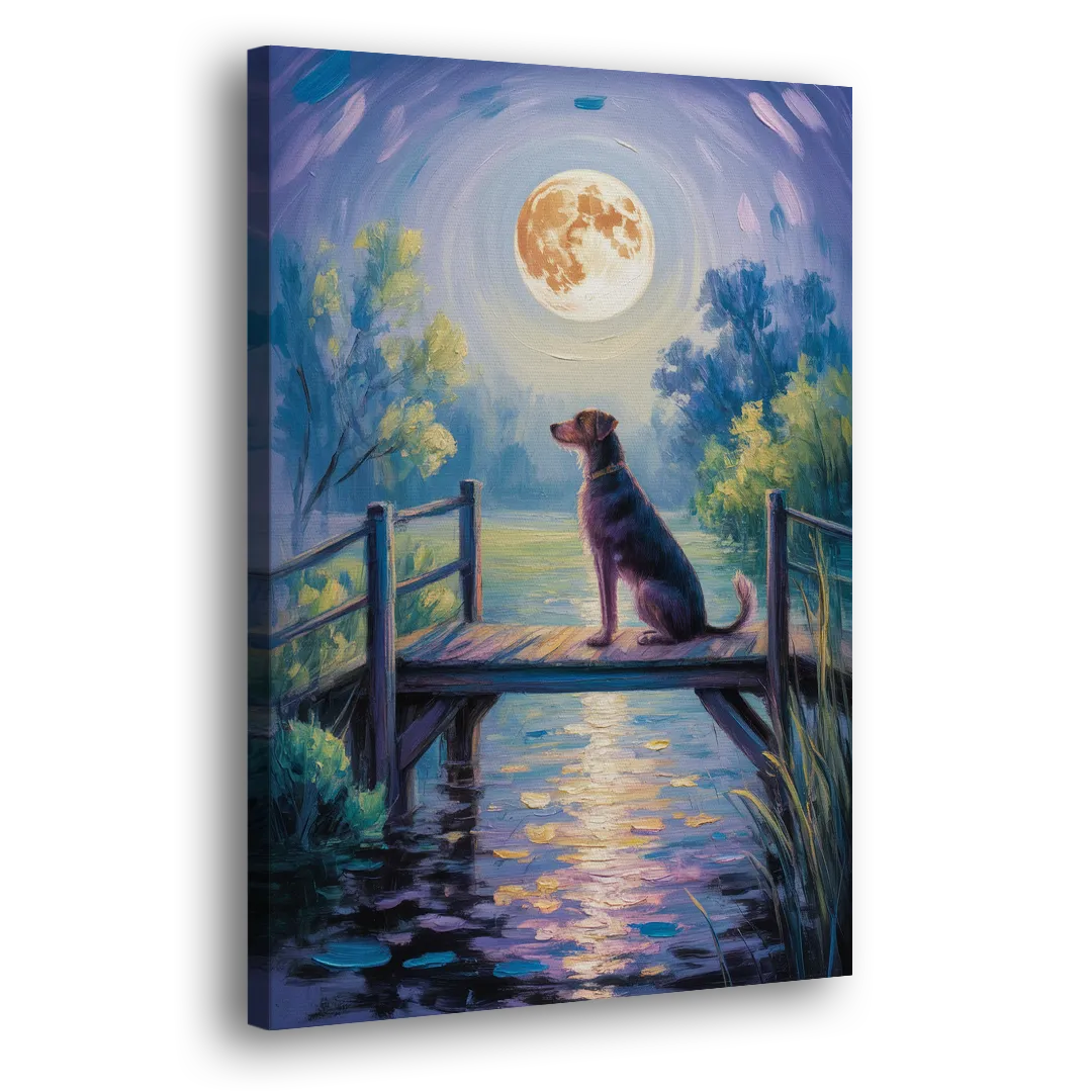 Enchanting Dog and Moon Side - Canvas Wall Art