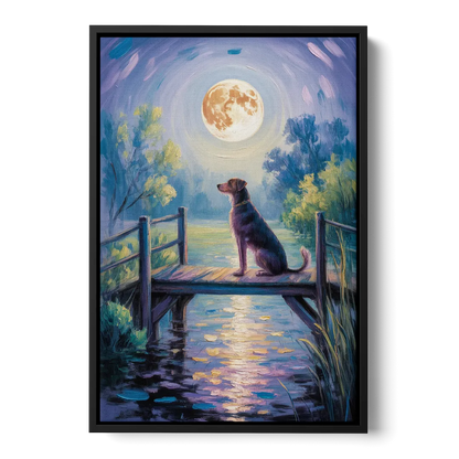 Enchanting Dog and Moon Front - Black Canvas Wall Art