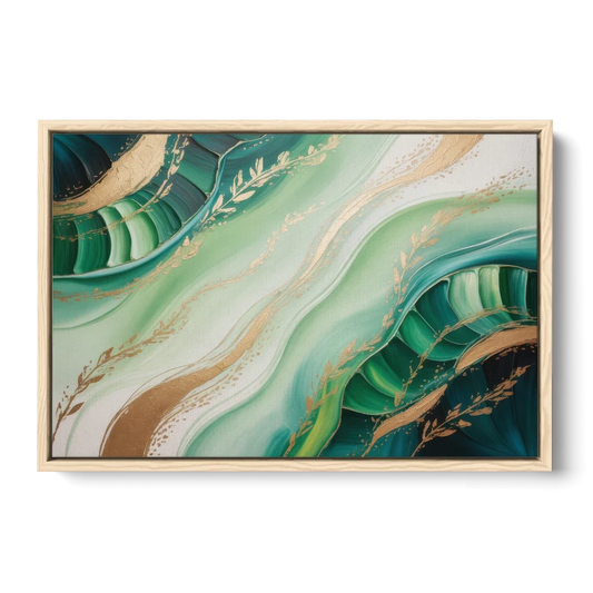 Enchanting Forest Green Abstract - Oak Framed Canvas Wall Art - Front