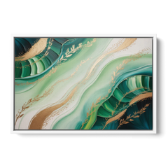 Enchanting Forest Green Abstract - White Framed Canvas Wall Art - Front