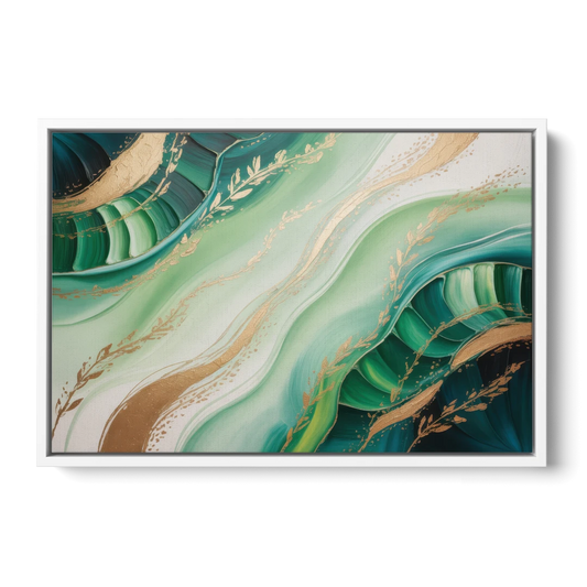 Enchanting Forest Green Abstract - White Framed Canvas Wall Art - Front
