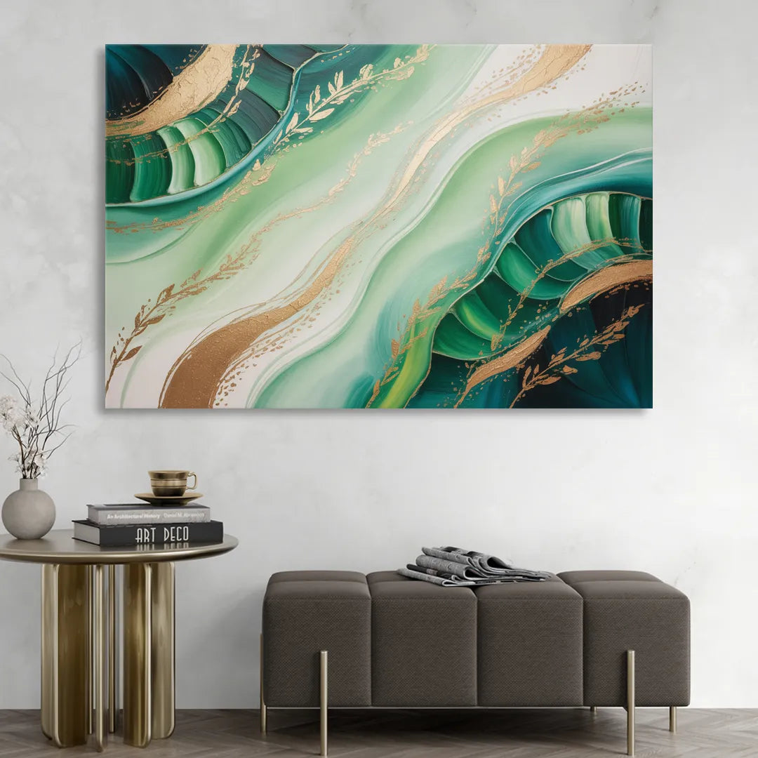 Enchanting Forest Green Abstract Living Room - Canvas Wall Art